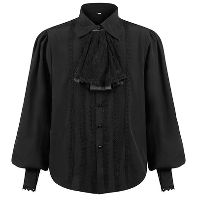 Punk Retro Shirt Men's Solid Color Pleated Lace Fake Collar Long Sleeve Loose  Shirt