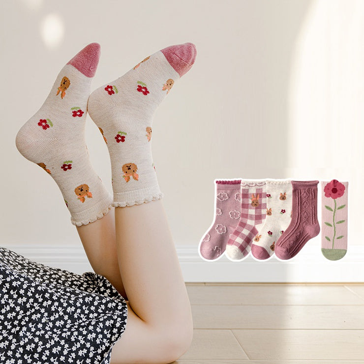 Autumn And Winter Mori Style Girls Lace Mid-calf Length Socks