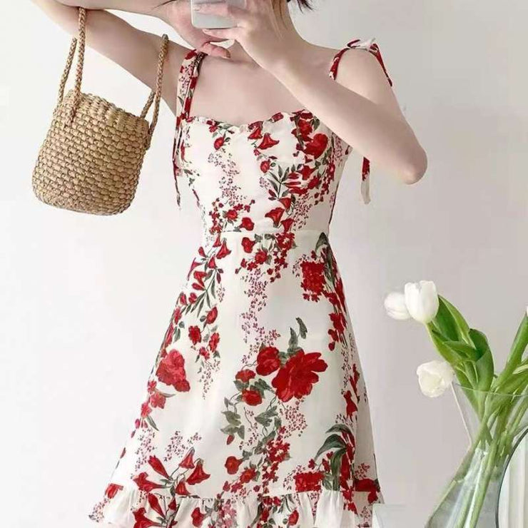 French Sweet Floral Suspender Dress For Women