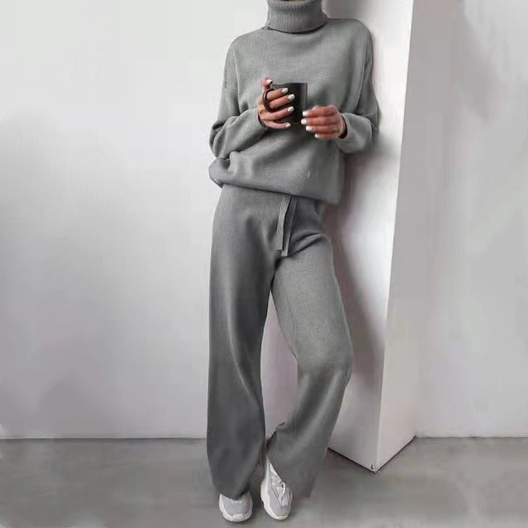 Casual Fashion Sweater Knitted Trousers Two-piece Suit