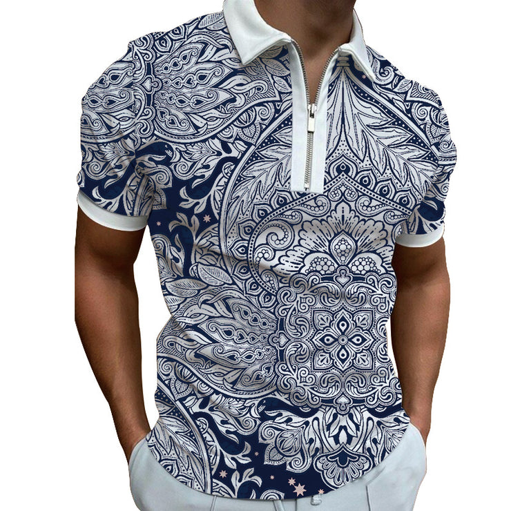 Printed Short Sleeved Lapel Top