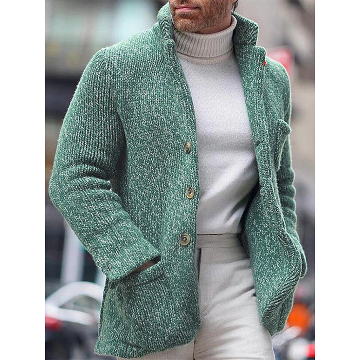 Autumn And Winter European And American Men's Knitted Cardigan Stand Collar Coat