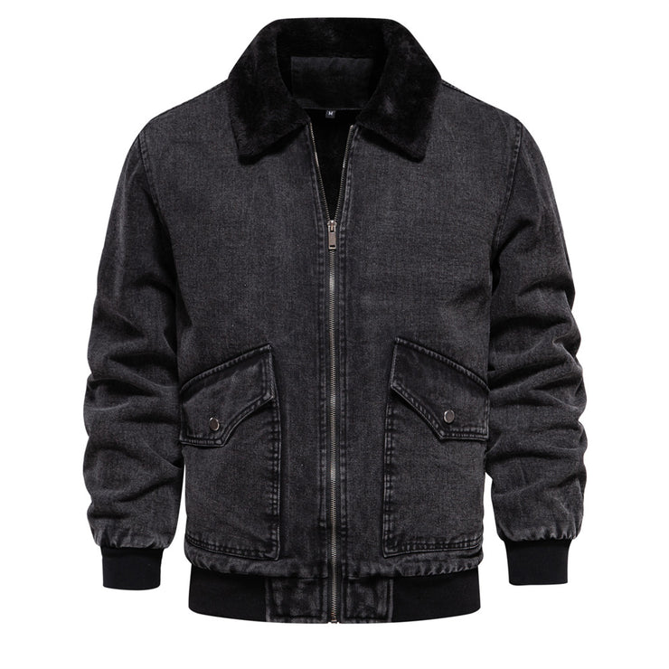 Men's Plush Denim Jacket In European Size