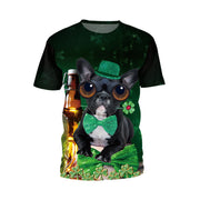 Patrick's Day Four Leaf Grass Cute Pet Cat Digital Print Round Neck T-shirt