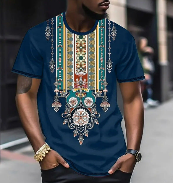 Ethnic Style 3D Digital Printed Round Neck Short-sleeved T-shirt Men