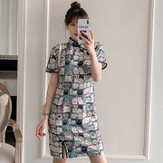 Cartoon Plaid Slim Dress Young Cheongsam