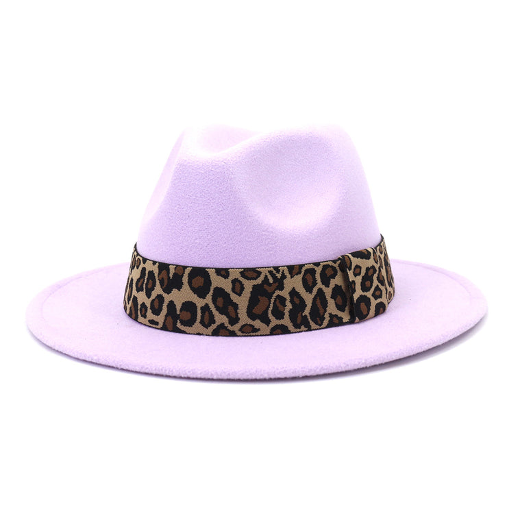 British Style Wool Leopard Print Wide-brimmed Hat