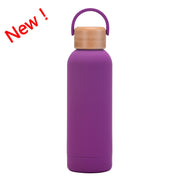 500ml Small Mouth Vacuum Cup Portable Handle Bamboo Wood Cover Water Cup Water Bottle