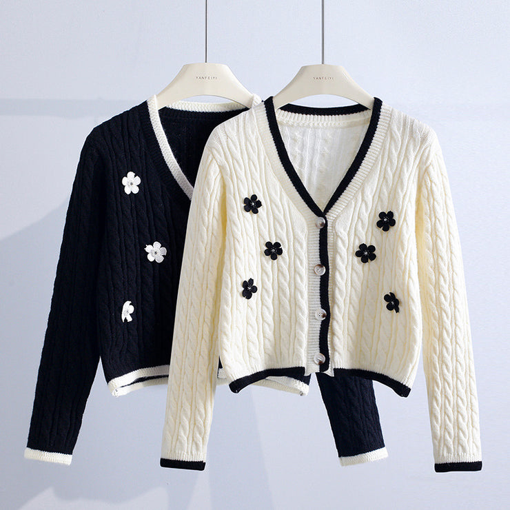 Women's Fashion Casual Three-dimensional Flower Sweater Jacket