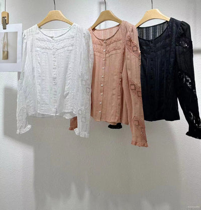 Comfortable Hollow Thin Cotton Retro French Super Beautiful Shirt