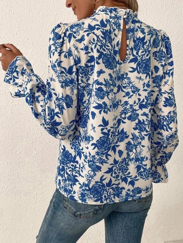 Casual Print Fashion Flared Long Sleeve Top