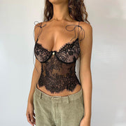 Women's Lace See-through Suspenders Sexy Show Chest Small Tank Tops Hot Girls Casual Tops