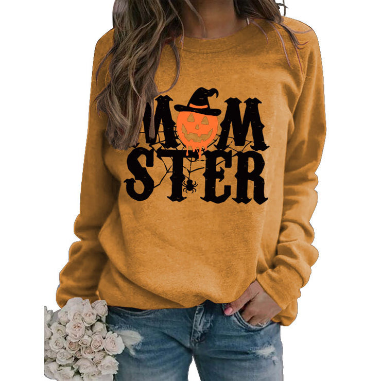 Printed MOM STER Pullover Round Neck Loose Long Sleeves Sweater