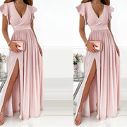 Fashion Pure Color Ruffles Dress