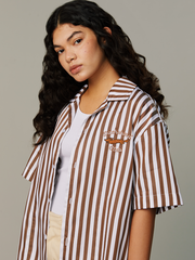 Japanese Retro Brown Striped Short Sleeves