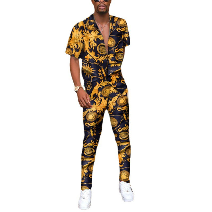 Printed Men's Short-sleeve Shirts Casual Pants Men's Suit