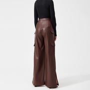 Fashion PU Trousers Metal Zipper Pocket Long Pants