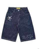 Full Embroidery Dark Blue Denim Shorts Men