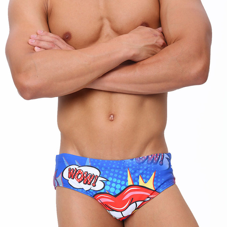 Men's Printed Sexy Lips Swim Briefs Bikini Low Waist Beach Quick-drying Briefs