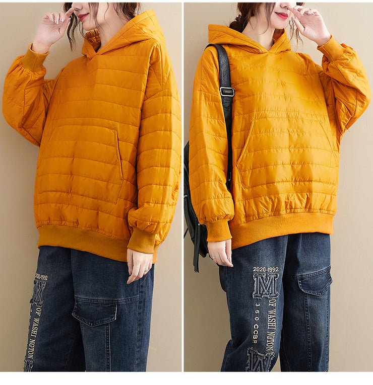 Winter New All-match Preppy Style Solid Color Hooded Loose Long-sleeved Cotton Jacket Jacket Women