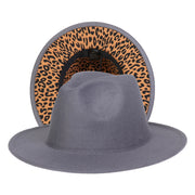 Double-sided Color-blocking Leopard Print Woolen Fedora Hat