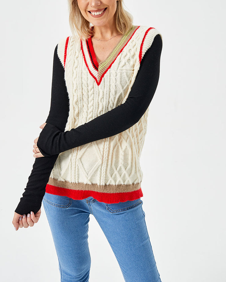 Women's Loose Casual Stretch Contrast Color Sweater Vest