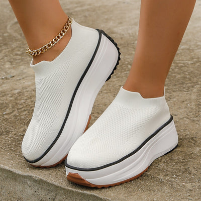 Fashion Thick-soled Ankle Boots Women Casual Round Toe Socks Shoes Breathable Solid Color Short Boots Sports Shoes