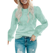 New Hollow Core-spun Yarn Sweet Pullover Puff Sleeve Sweater Ladies