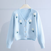 Women's V-neck Three-dimensional Floral Knit Cardigan