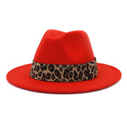 British Style Wool Leopard Print Wide-brimmed Hat