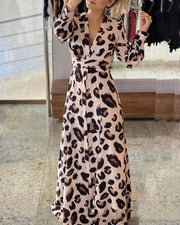 New Leopard Print Long Sleeve Dress