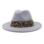 British Style Wool Leopard Print Wide-brimmed Hat