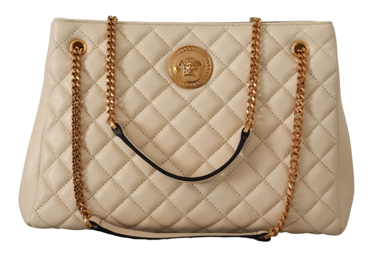 Versace White Nappa Leather Medusa Large Tote Bag