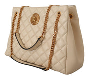 Versace White Nappa Leather Medusa Large Tote Bag